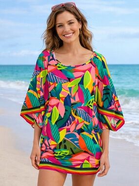 Trina Turk Swim Tunic Coverup Womans Rainforest Multi Resortwear Cruise Spa READ